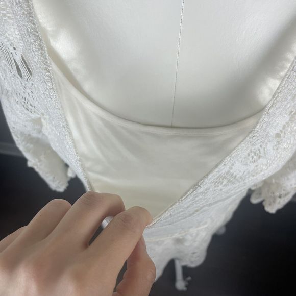 FREE PEOPLE Medium TEA LACE DRESS IVORY LACEY chic Peasant  distressed mini - Picture 4 of 12